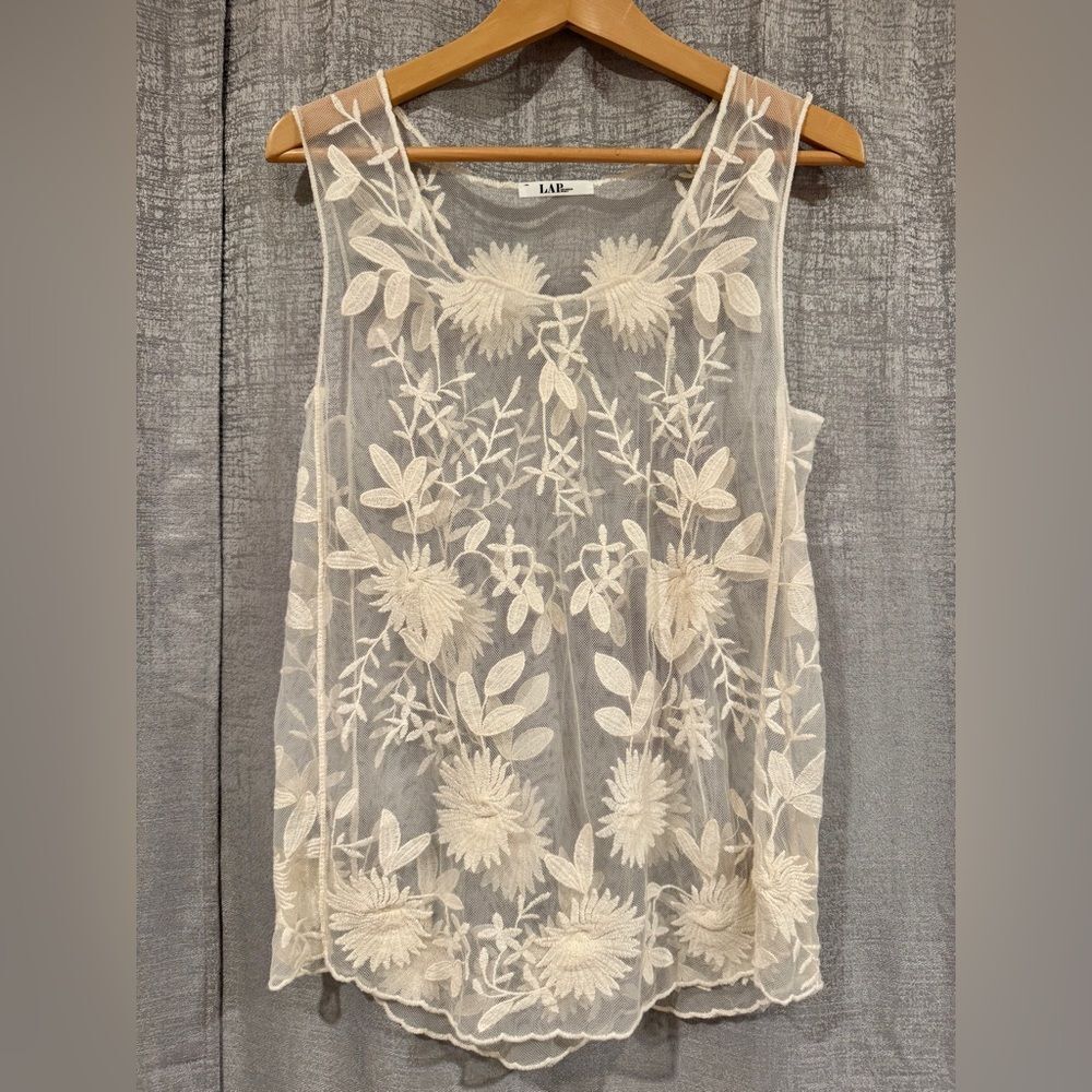 Floral Embroidered Mesh Sheer Top - Size M (A024)